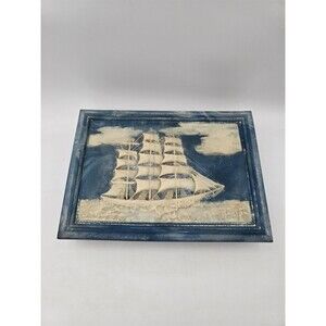 Men's Dante Incolay Ship Nautical Blue Cufflink Jewelry Trinket Box Lined Wood